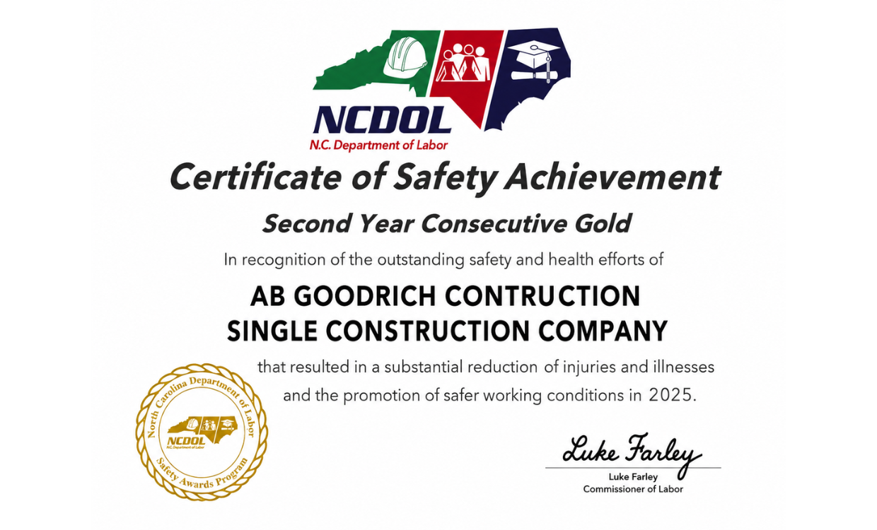 NCDOL Second Consecutive Year Gold Award